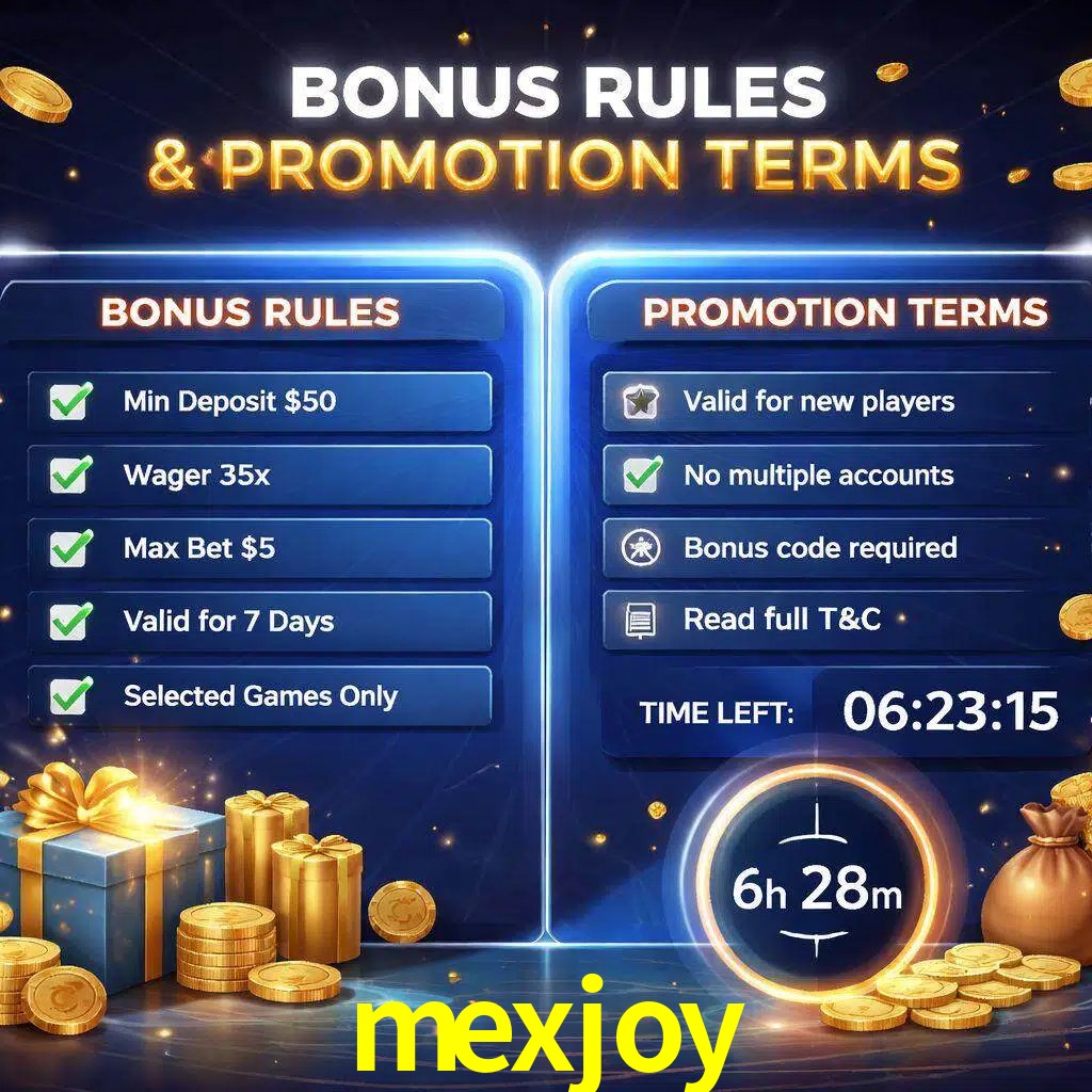 Reglas de promoción mexjoy y condiciones de bonos explicadas visualmente